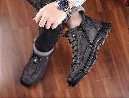Cold-resistant warm cotton-padded shoes men's warm winter thickened fluff outdoor leather high-top one-piece Northeast snow boots non-slip