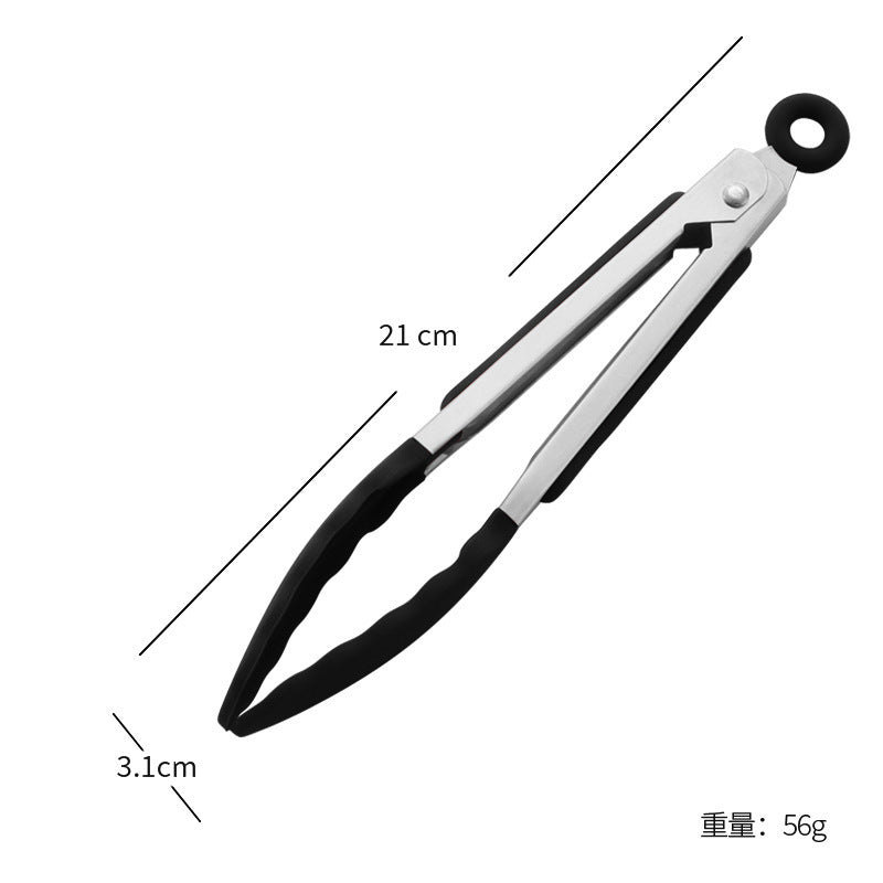 Cross-Border Black Silicone Clip High Temperature Resistant Kitchen Food Frying Stainless Steel Bread Clip Steak Clip Kitchen Food Clip