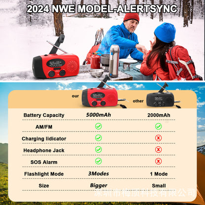 5000Mah Amazon Portable Emergency Radio Multi-Functional Solar-Powered Hand-Cranked Multi-Band Radio