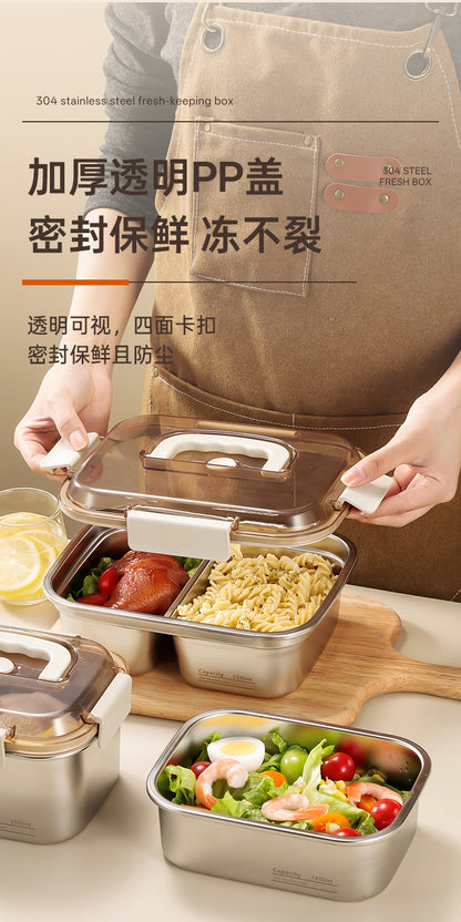 304 Stainless Steel Preservation Box Food Sealed Lunch Box for Microwave Lunch Box Large Capacity Square with Handler