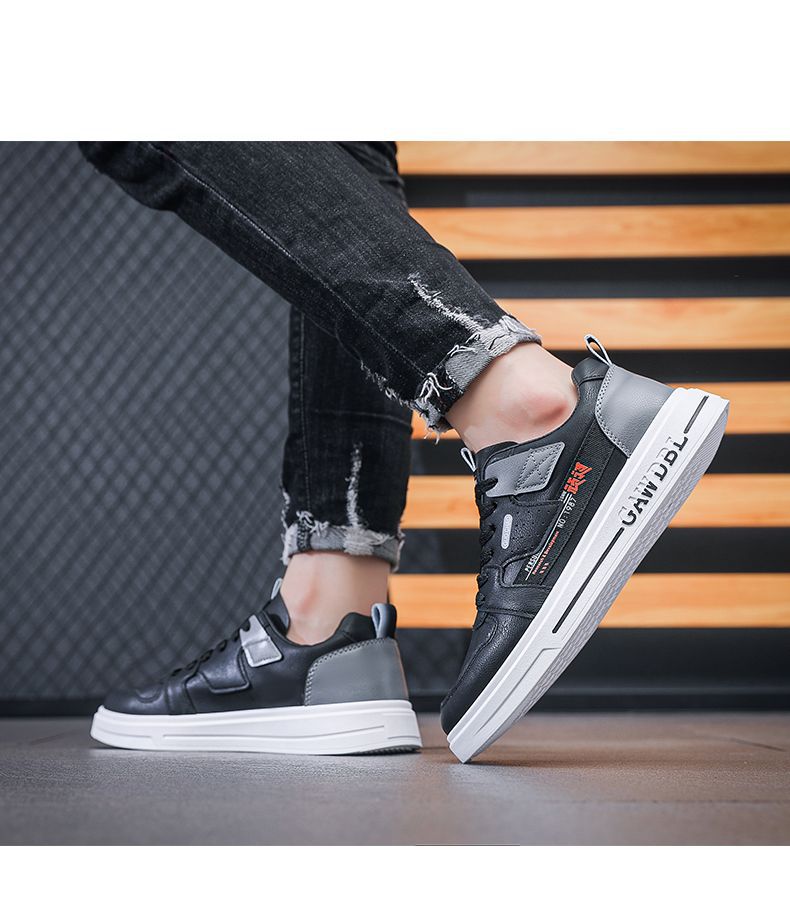 Men's Shoes Korean Style Trendy All-match Trendy Shoes Sports Winter 2023 New White Shoes Skate Shoes Waterproof Casual Leather Shoes