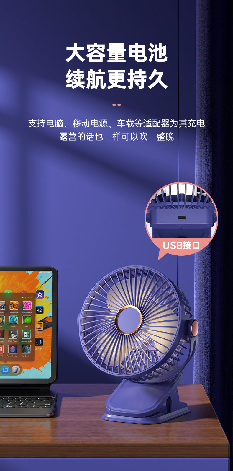 Four-In-One Multifunctional Clip Fan Light USB Charging Student Dormitory Night Light Clip Fan Desktop Mini
