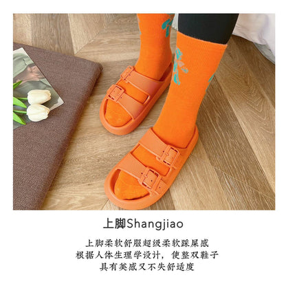 2026 New Thick-Soled Slippers, Wear-Resistant Double Buckle Eva Sandals, Couple's Summer Women's Outdoor and Indoor Slippers with a Soft Cushioning Feel