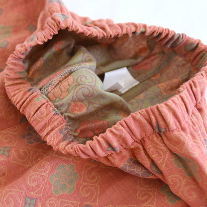 Yarn-dyed cotton pajamas women's summer short-sleeved printed summer retro loose home wear three-piece set can be worn outside