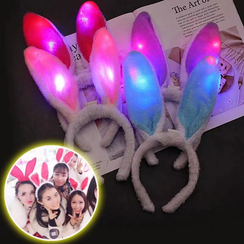 Led Light-Up Plush Bunny Ears Headband for Kids with Light-Up Hair Clip Decoration for Party Performance Props Styling