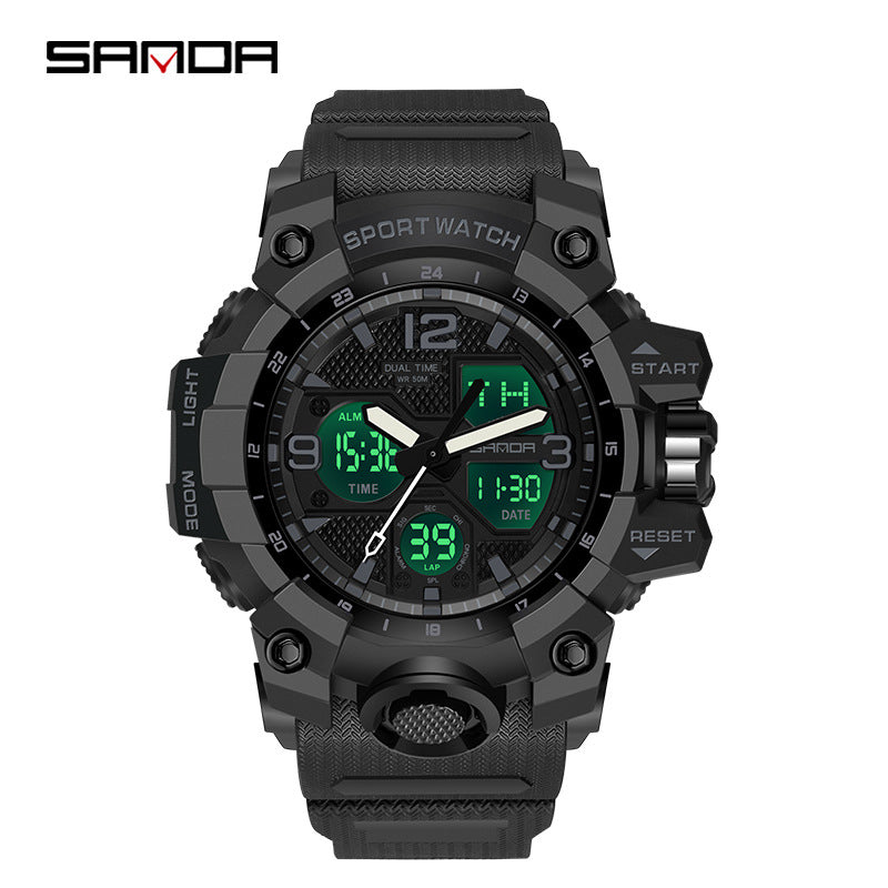 Sanda Hot-Selling Watch Korean Version Student Party Multi-Functional Waterproof Alarm Clock Electronic Watch Cool Dual Display Luminous Sports Watch by PDG ibma