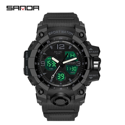 Sanda Hot-Selling Watch Korean Version Student Party Multi-Functional Waterproof Alarm Clock Electronic Watch Cool Dual Display Luminous Sports Watch by PDG ibma
