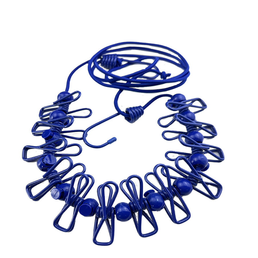 Creative Outdoor Elastic Windproof Clothesline with Positioning Buckle Korean Style Clothesline with Windproof Clip 12 Clips