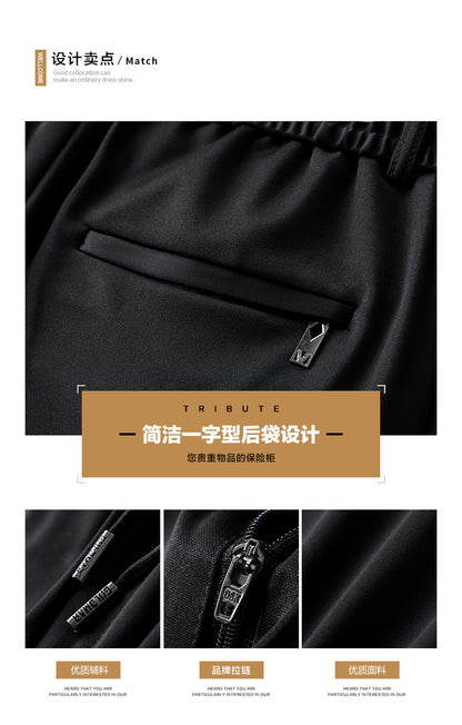 Autumn and Winter fleece-lined Casual Pants Straight Elastic Waist Stretch Pants Men's Thickened Business Men's Pants Elastic Waist Warm Pants