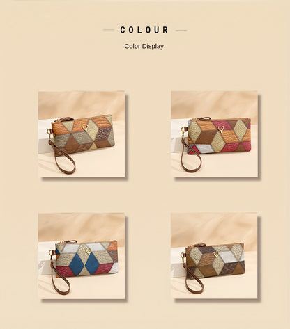 New Fashion Small Square Bag, Cross-Border High-End Retro Wallet, Versatile Zipper Bag, Women's Trendy Color-Blocking Clutch Bag