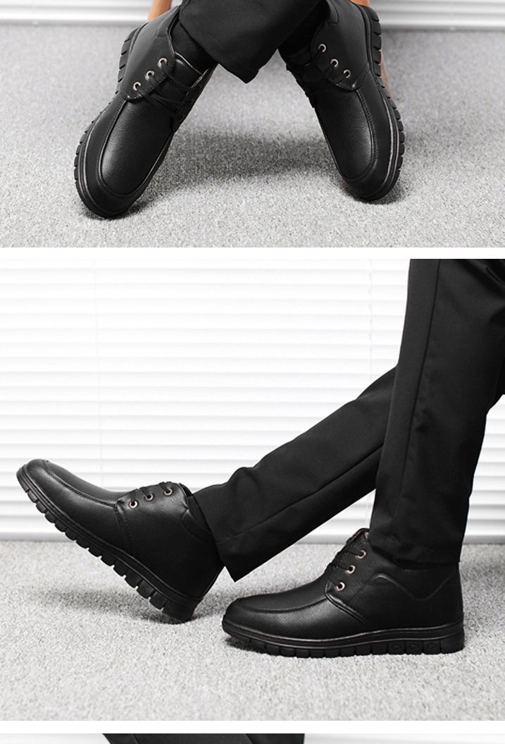 Middle-aged and elderly men's cotton-padded shoes warm leather shoes casual fleece-lined thickened dad shoes non-slip men's snow boots winter men's shoes