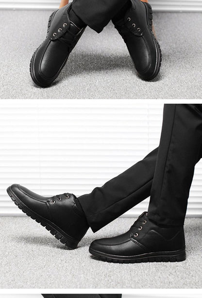 Middle-aged and elderly men's cotton-padded shoes warm leather shoes casual fleece-lined thickened dad shoes non-slip men's snow boots winter men's shoes