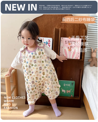 Baby Vest Sleeping Bag Summer Thin Gauze Pure Cotton Baby Kick-proof Sleeveless Children's Pajamas Air-conditioned Room Anti-cold