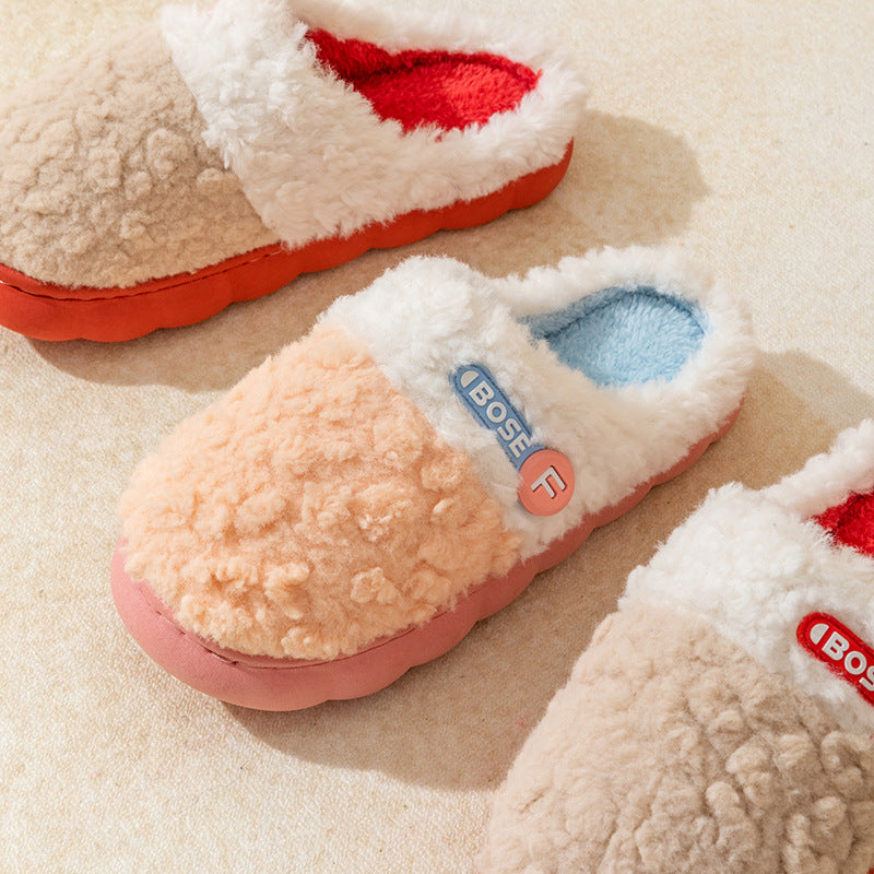 Cotton Slippers for Women, Autumn and Winter New Color Matching Home Indoor Non-Slip Warm Home Thick-Soled Plush Slippers for Men
