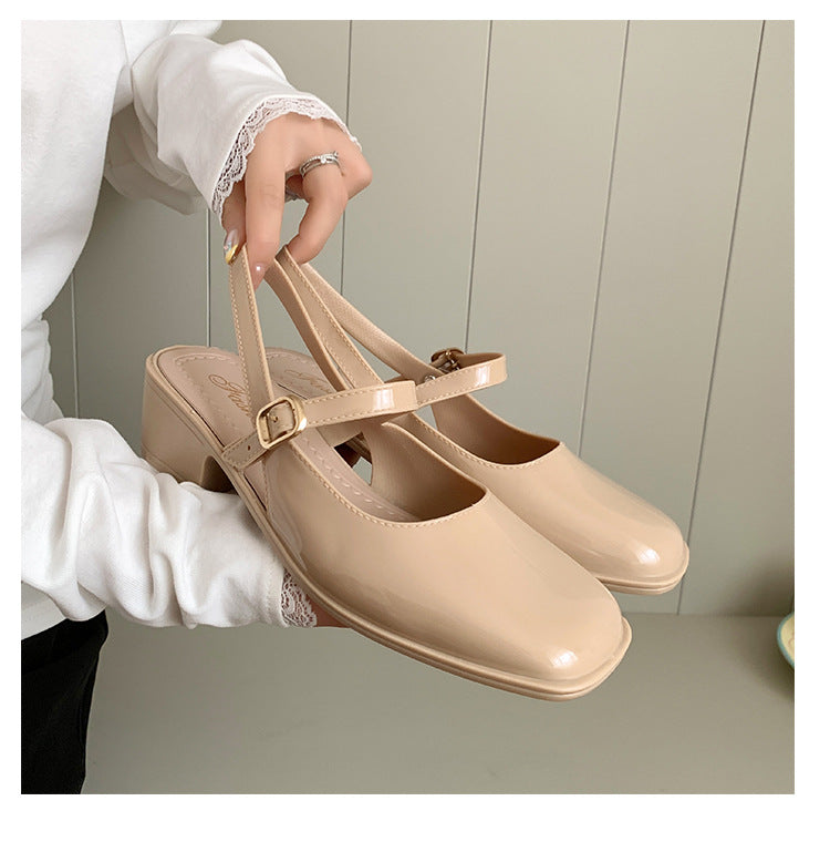 Southeast Asia New Style Baotou Wedge Buckle Fashion All-match Mary Jane Thick Heel Shallow Mouth Shoes for Women Summer