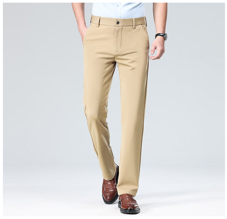 Wholesale casual pants men's four-sided elastic fabric summer ice silk pants trousers trousers high waist breathable iron-free formal trousers