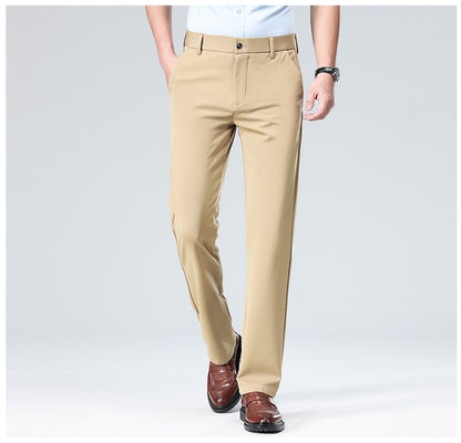 Wholesale casual pants men's four-sided elastic fabric summer ice silk pants trousers trousers high waist breathable iron-free formal trousers