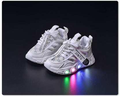 Spring and Summer New Children's Luminous Cloth Noodles for Boys sneaker 1-6 Years Old LED Light Shoes Casual Girls Schoolwalking Lights Shoes