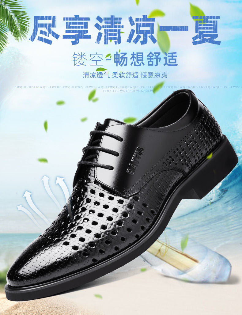 Ba Totem Summer Men's Shoes Genuine Leather Hollow Breathable Leather Shoes Men's Shoes Men's Korean Fashionable Business Dress Shoes Men's