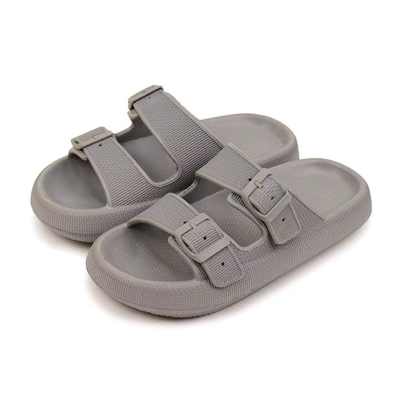2026 New Thick-Soled Slippers, Wear-Resistant Double Buckle Eva Sandals, Couple's Summer Women's Outdoor and Indoor Slippers with a Soft Cushioning Feel