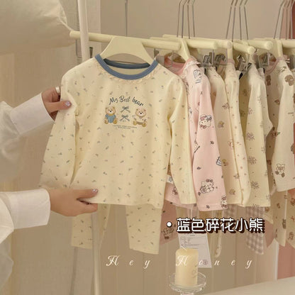 Spot Large and Small Roll Heyhoney24 Lycra Cotton Boys and Girls Autumn Clothes Intimates Printed Home Clothes Pajamas Two-Piece Set