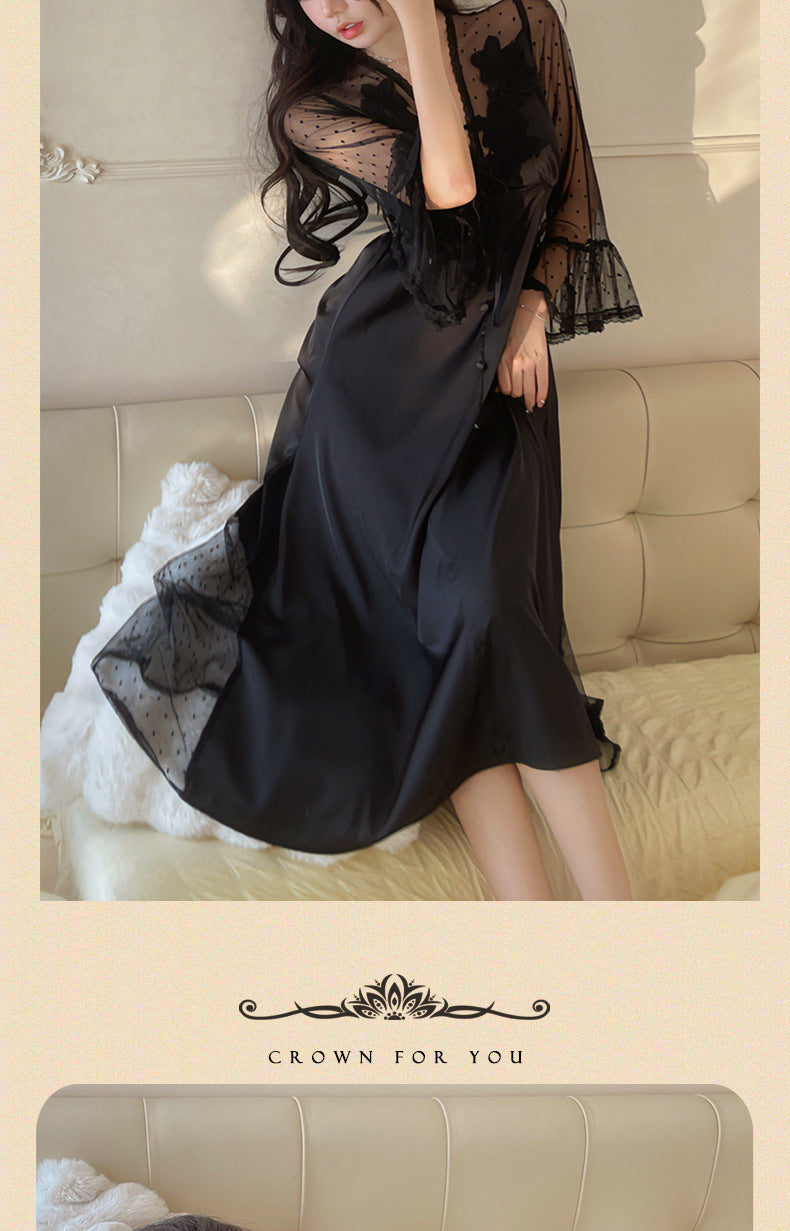 Sexy Pajamas Women's dress Ice Silk French Court with Chest Pad Pure Desire Fairy Nightdress 2025 New Summer