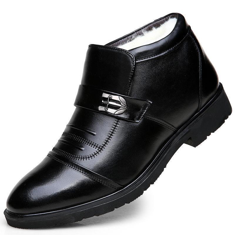 Men's cotton-padded shoes fleece-lined warm versatile business casual leather cowhide cotton-padded shoes non-slip dad snow boots