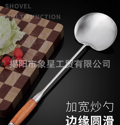 316 food grade stainless steel spatula kitchen home cooking spatula special stir-frying spoon solid wood handle 304 mushroom spatula