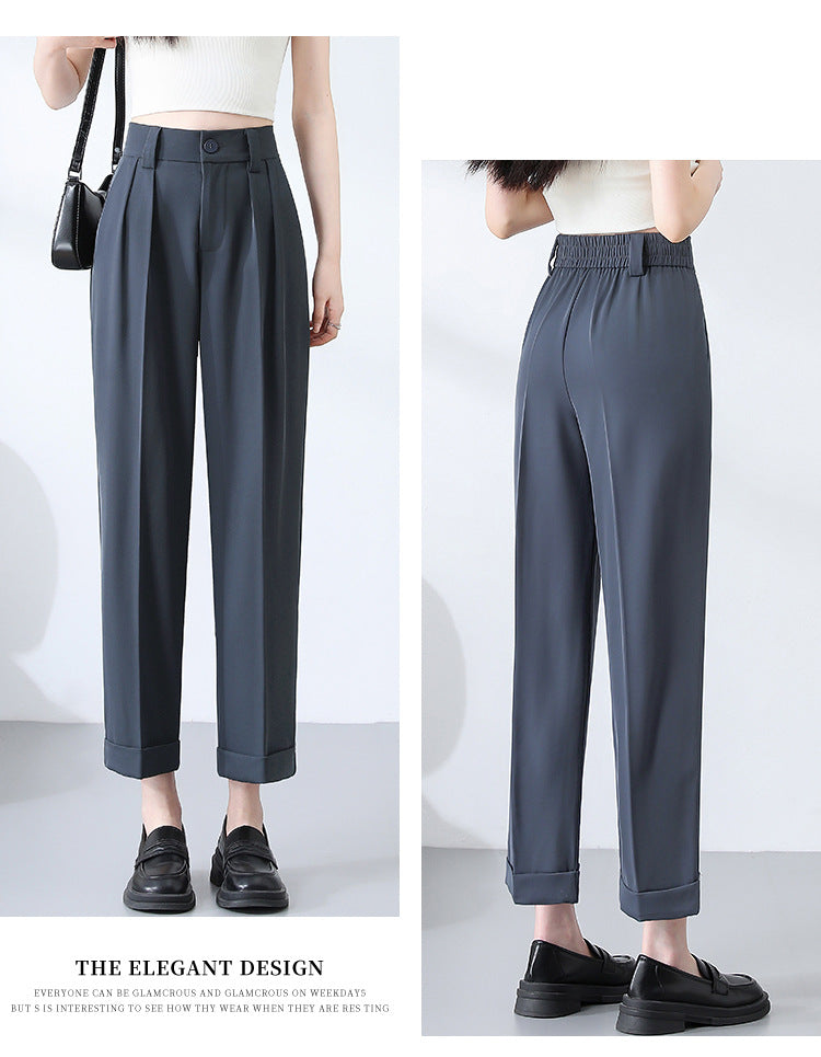 New Style Ice Silk Suit Pants for Petite Women, Cropped Straight-Leg Pants, Summer Thin Cigarette Pants, Free Shipping