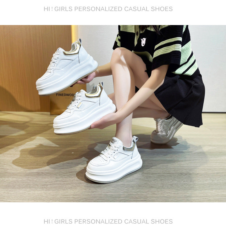Thick-Soled White Sneakers for Women 2026 Spring and Autumn Hot-Selling Genuine Leather Breathable Sneakers for Women, Super Popular Versatile Casual Platform Shoes