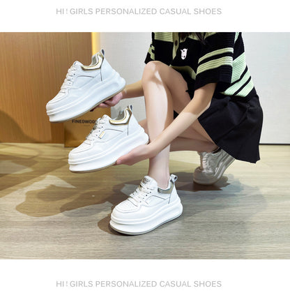 Thick-Soled White Sneakers for Women 2026 Spring and Autumn Hot-Selling Genuine Leather Breathable Sneakers for Women, Super Popular Versatile Casual Platform Shoes