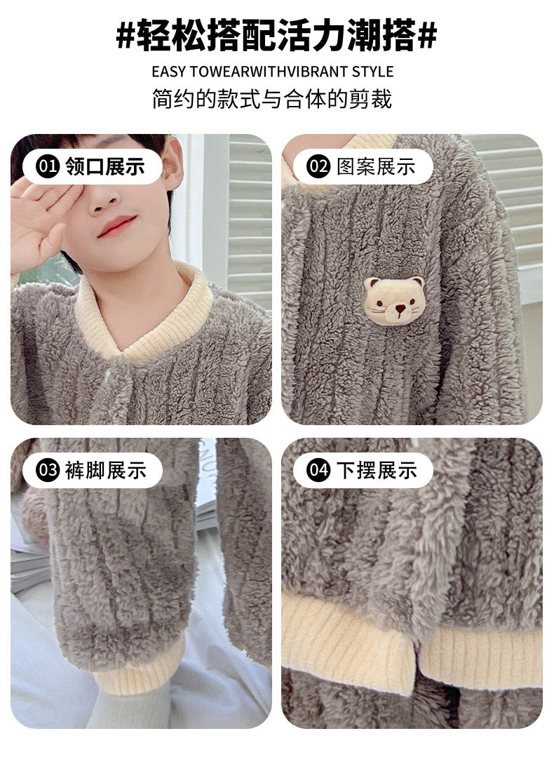 Boys and Girls Pajamas Cotton Velvet Home Clothes Autumn and Winter Children's Winter Pajamas Western Style Thickened Pajamas