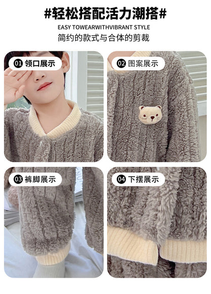 Boys and Girls Pajamas Cotton Velvet Home Clothes Autumn and Winter Children's Winter Pajamas Western Style Thickened Pajamas