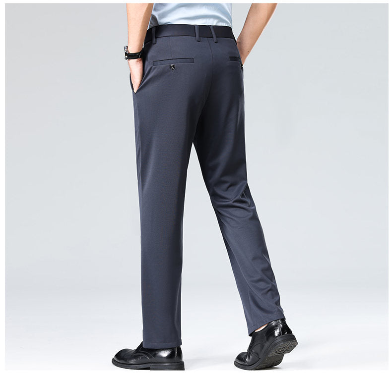 Wholesale casual pants men's four-sided elastic fabric summer ice silk pants trousers trousers high waist breathable iron-free formal trousers