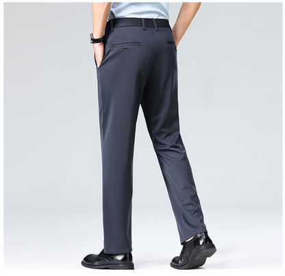 Wholesale casual pants men's four-sided elastic fabric summer ice silk pants trousers trousers high waist breathable iron-free formal trousers