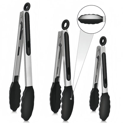 Cross-Border Black Silicone Clips, High Temperature Resistant Kitchen Food Frying Stainless Steel Fried Steak Clips, Special Food Clips for Cooking