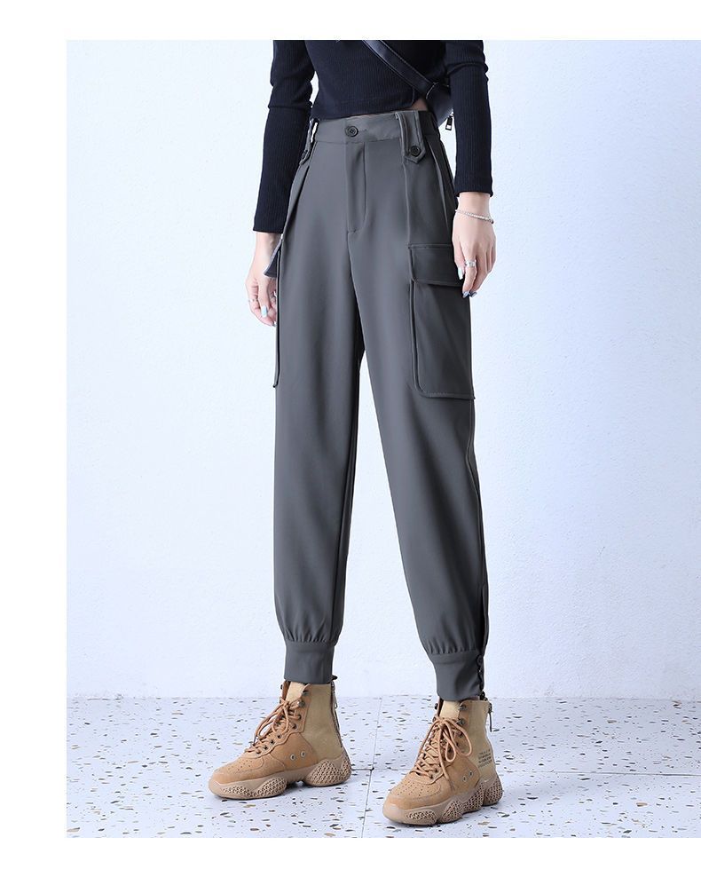 Women's Fleece-Lined Thickened Winter Korean-Style Cargo Pants, Jogger Loose Slimming Ins Harem Casual Pants for Students
