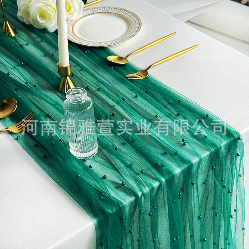 Amazon Pearl Tulle Lace Table Runner Wedding Party Outdoor Decoration Tablecloth Amazon Manufacturer Supply