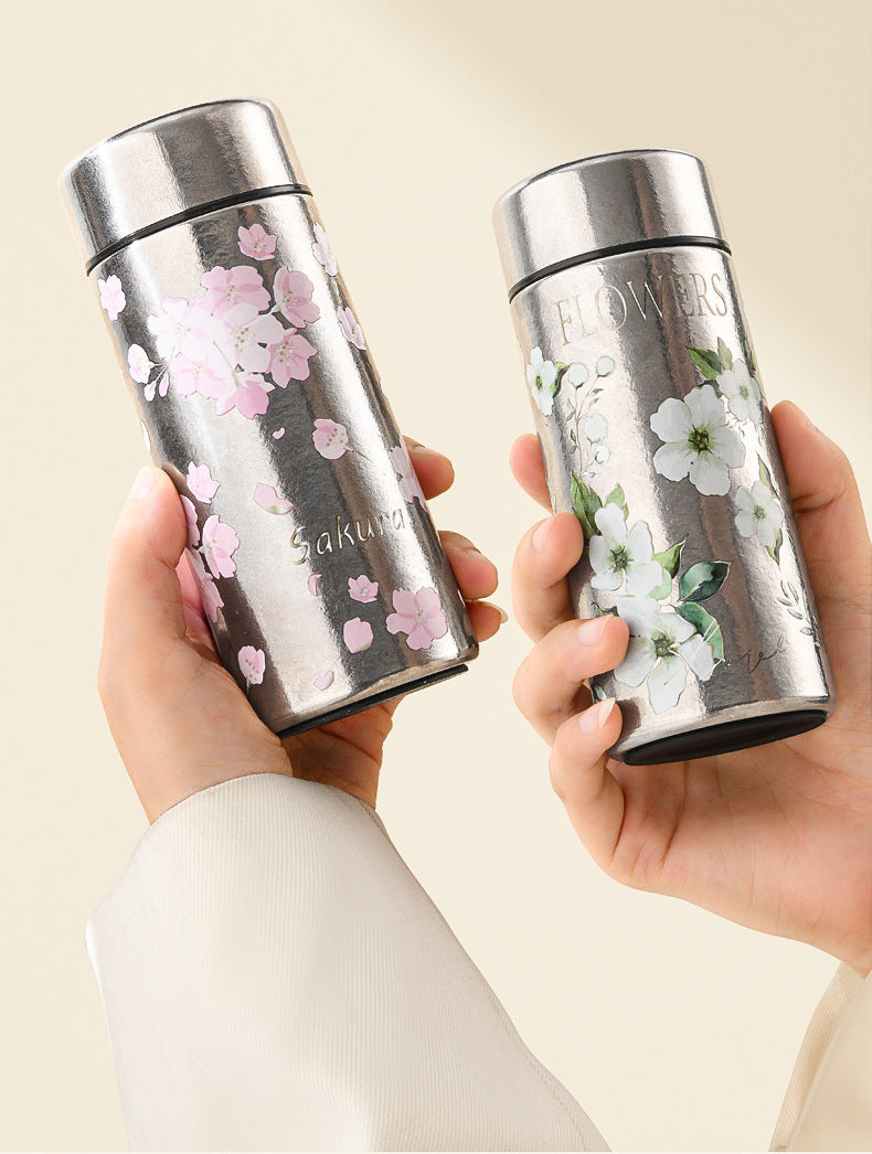 Pocket Insulated Cup Mini Compact Wave Cherry Blossom Rose Pure Titanium Coffee Mug Couple Portable Cute Healing Travel Companion