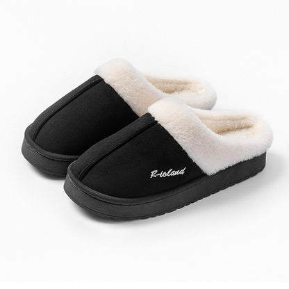 Cotton Slippers for Women, Autumn and Winter Home Use, Indoor Baotou Couple Style Plush Warm Anti-Slip Cotton Slippers for Men