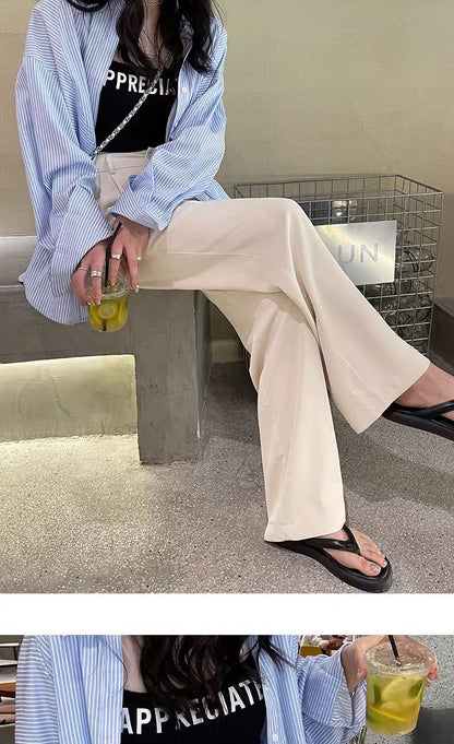 Gray Suit Pants for Women Spring and Summer New High-Waisted Double Pleated Slim Floor-Length Trousers Casual Straight Wide-Leg Pants