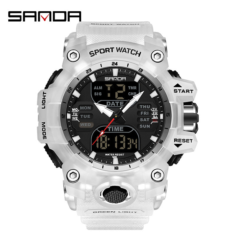 Sanda Hot-Selling Watch Korean Version Student Party Multi-Functional Waterproof Alarm Clock Electronic Watch Cool Dual Display Luminous Sports Watch by PDG ibma