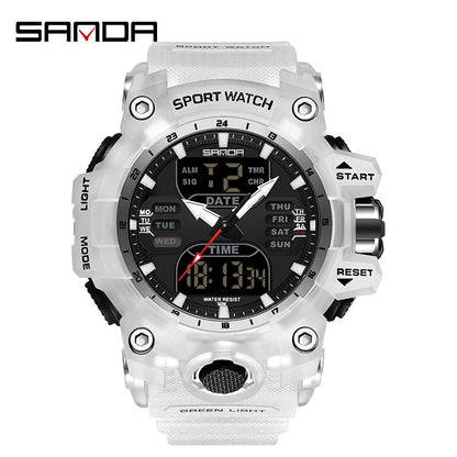Sanda Hot-Selling Watch Korean Version Student Party Multi-Functional Waterproof Alarm Clock Electronic Watch Cool Dual Display Luminous Sports Watch by PDG ibma