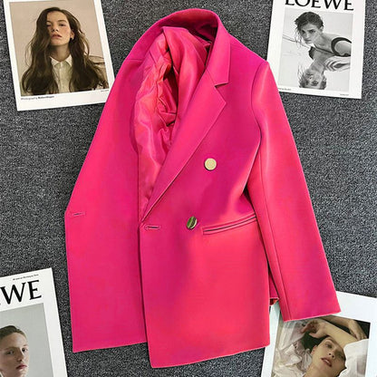 Green Metal Buckle Korean Style 2024 Spring and Autumn New Milk White Suit Jacket Women's Casual All-match High-end Suit