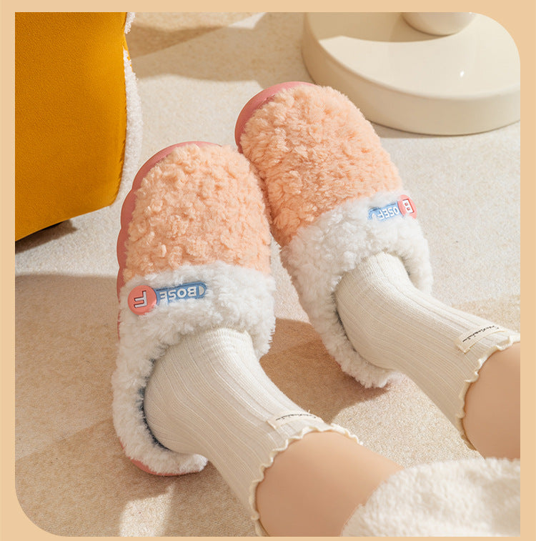 Cotton Slippers for Women, Autumn and Winter New Color Matching Home Indoor Non-Slip Warm Home Thick-Soled Plush Slippers for Men