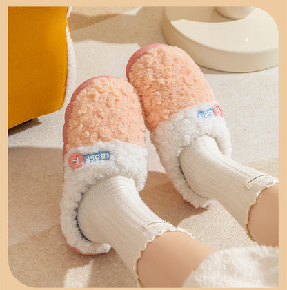 Cotton Slippers for Women, Autumn and Winter New Color Matching Home Indoor Non-Slip Warm Home Thick-Soled Plush Slippers for Men
