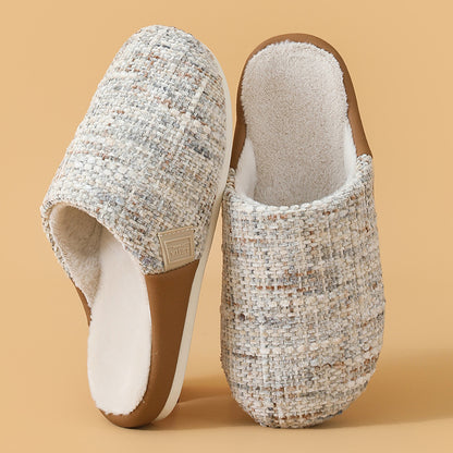 2025 New Cotton Slippers for Women, Retro Chanel Style, Winter Warm Non-Slip Indoor Slippers for Couples, Home Use for Men