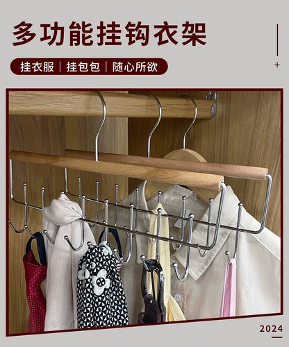 Household Multifunctional Sling Hanger Intimates Vest Storage Artifact Dormitory Solid Wood Hook Wardrobe Clothes Drying Rack Wholesale