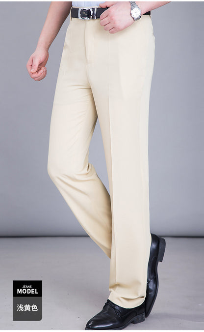 2025 New Summer Thin Mulberry Silk Middle-Aged Business Casual Straight Loose Wrinkle-Free Men's Pants