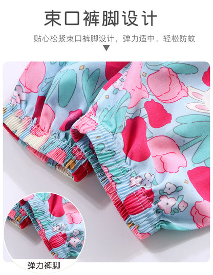 Children's Home Clothes Cotton Silk Suit Summer Boys and Girls Pajamas Artificial Cotton Two-Piece Set Cotton Silk Air-Conditioned Clothes Kidsren's Clothing